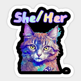 Gandalf - She/Her Rainbow Text Purple Sticker